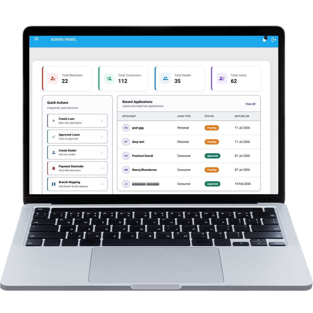 Loan Origination System dashboard