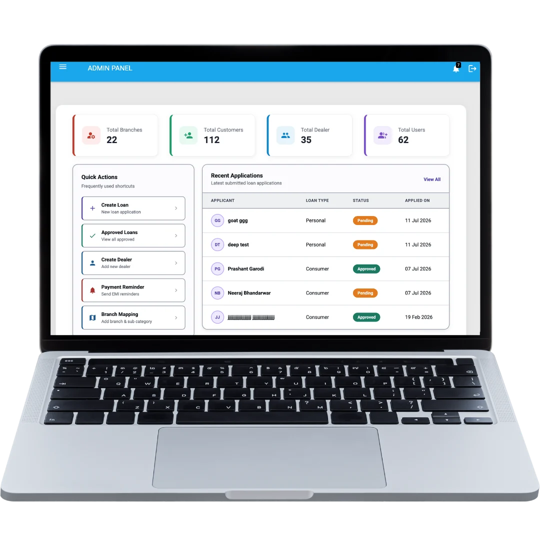 Finance Munshi admin dashboard on a laptop